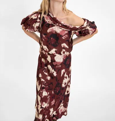 Tanya Taylor Satin Georgia Top In Burgundy/peony Multi