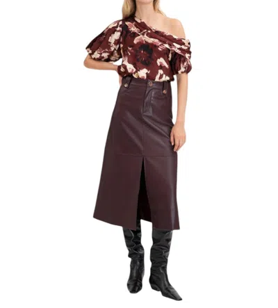 Tanya Taylor Satin Georgia Top In Burgundy/peony Multi