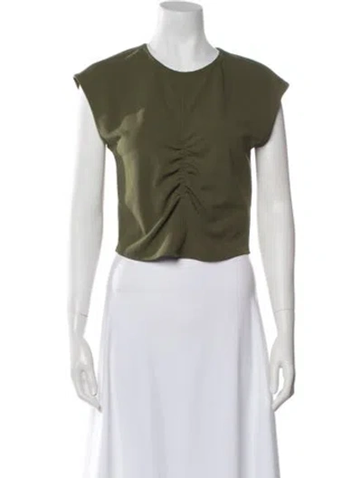 Pre-owned Tanya Taylor Scoop Neck Short Sleeve Crop Top In Green