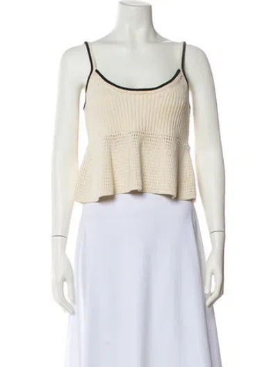 Pre-owned Tanya Taylor Scoop Neck Sleeveless Crop Top In Neutral