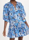 Tanya Taylor Shia Three Quarter Puff Sleeve Dress - Plus In Maritime Blue Multi In Blue