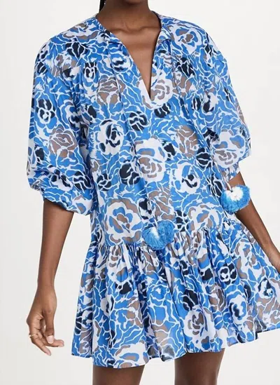 Tanya Taylor Shia Three Quarter Puff Sleeve Dress - Plus In Maritime Blue Multi