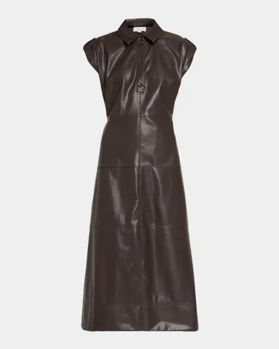 Tanya Taylor Shivi Faux-leather Midi Dress In Dark Fig