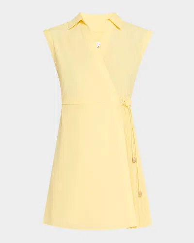 Tanya Taylor Shivon Cap-sleeve Poplin Mini Wrap Dress In Lemon Meringue