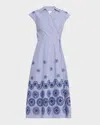 Tanya Taylor Shivon Embroidered A-line Wrap Dress In Blue
