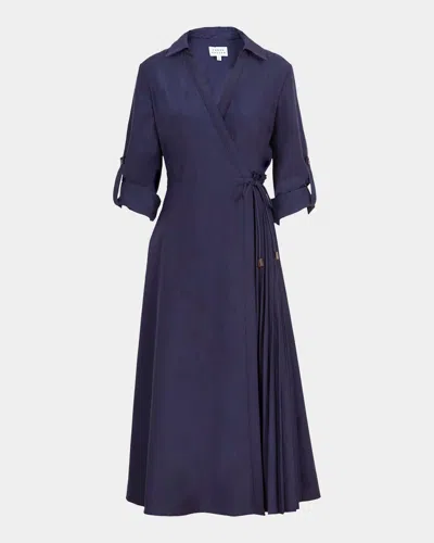 Tanya Taylor Shivon Midi Wrap Dress In Maritime Blue