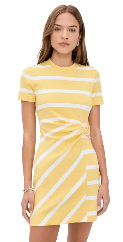 Tanya Taylor Short Short Sleeve Cody Dress Lemon Meringue/white Wide Stripe In Yellow