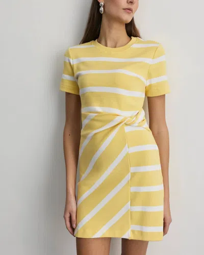Tanya Taylor Short Sleeve Cody Mini Dress In Lemon Meringue/white Wdie Stripe In Yellow