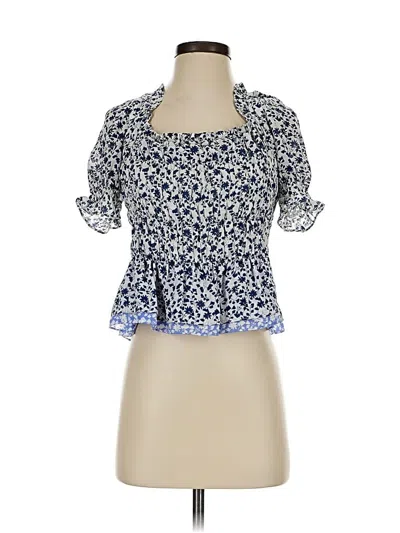 Pre-owned Tanya Taylor Short Sleeve Silk Top Blue Sweetheart Neckline Tops