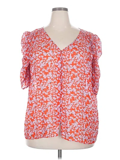Pre-owned Tanya Taylor Short Sleeve Silk Top Orange Sweetheart Neckline Tops