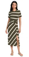 Tanya Taylor Cody Twisted-waist Short-sleeve Striped Midi Dress In Army/cream