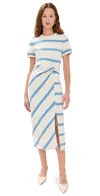 Tanya Taylor Cody Twisted-waist Short-sleeve Striped Midi Dress In Cream/blue Bird Wide Stripe