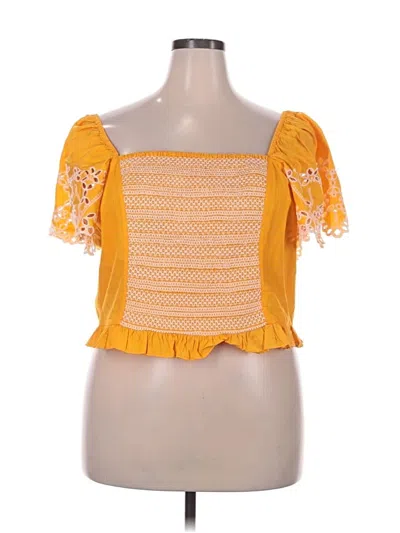 Pre-owned Tanya Taylor Short Sleeve Top Orange Square Neckline Tops