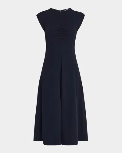 Tanya Taylor Sierra Ruched Short-sleeve Midi Dress In Maritime Blue