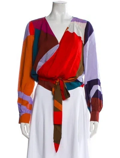 Pre-owned Tanya Taylor Silk Colorblock Pattern Blouse In Multi