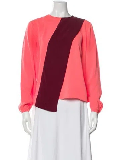 Pre-owned Tanya Taylor Silk Colorblock Pattern Blouse In Orange
