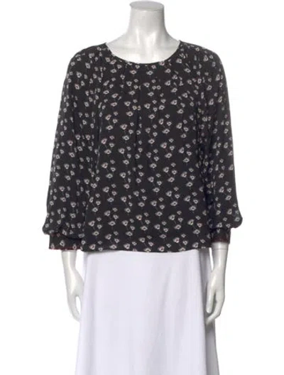 Pre-owned Tanya Taylor Silk Floral Print Blouse In Black