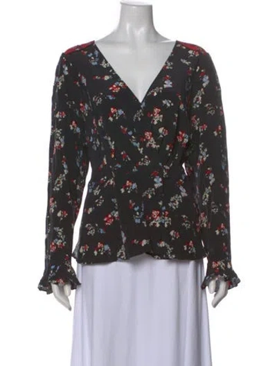 Pre-owned Tanya Taylor Silk Floral Print Blouse In Black