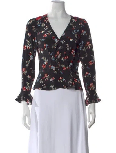 Pre-owned Tanya Taylor Silk Floral Print Blouse In Black