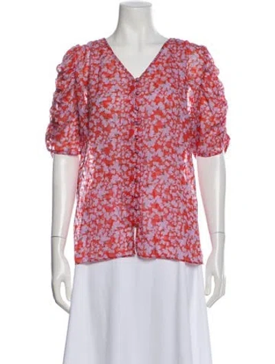 Pre-owned Tanya Taylor Silk Floral Print Blouse In Blue