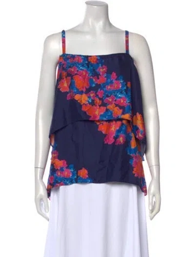 Pre-owned Tanya Taylor Silk Floral Print Blouse In Blue