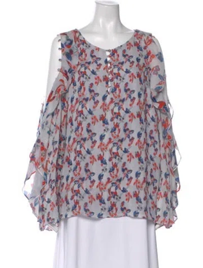 Pre-owned Tanya Taylor Silk Floral Print Blouse In Blue