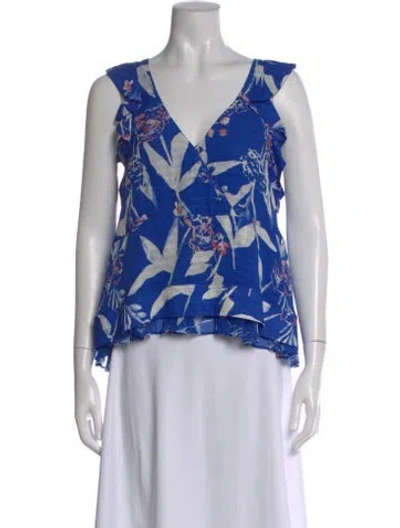 Pre-owned Tanya Taylor Silk Floral Print Blouse In Blue