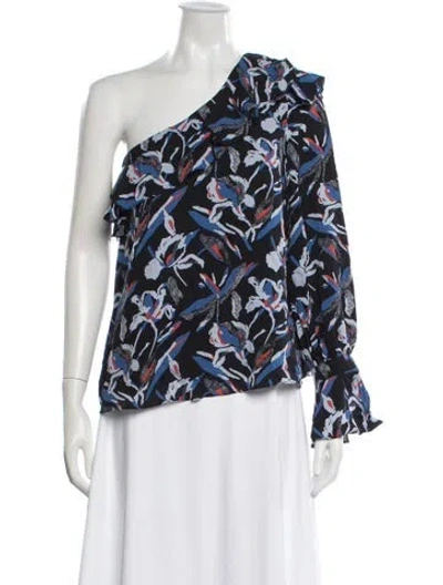 Pre-owned Tanya Taylor Silk Floral Print Blouse In Blue