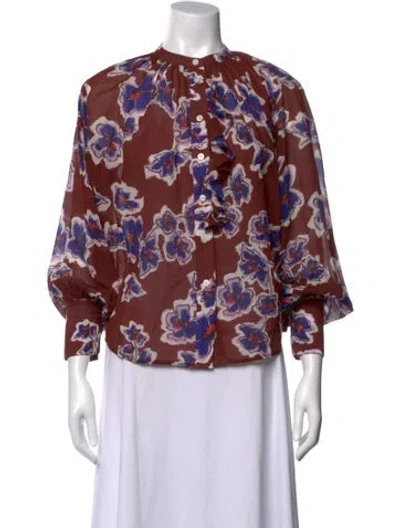 Pre-owned Tanya Taylor Silk Floral Print Blouse In Brown