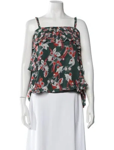 Pre-owned Tanya Taylor Silk Floral Print Blouse In Green