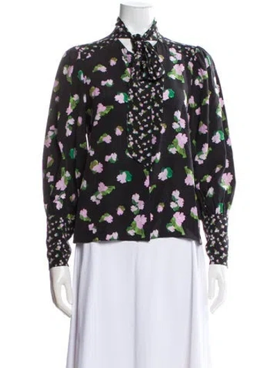 Pre-owned Tanya Taylor Silk Floral Print Blouse In Multi