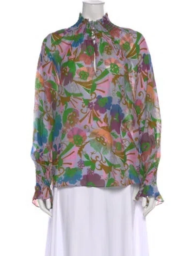 Pre-owned Tanya Taylor Silk Floral Print Blouse In Multi