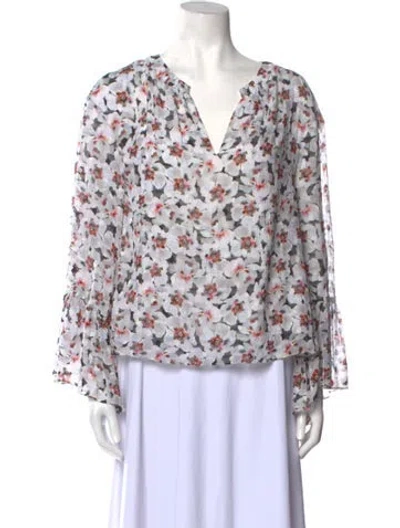Pre-owned Tanya Taylor Silk Floral Print Blouse In Neutral