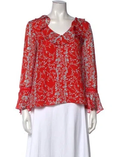 Pre-owned Tanya Taylor Silk Floral Print Blouse In Orange