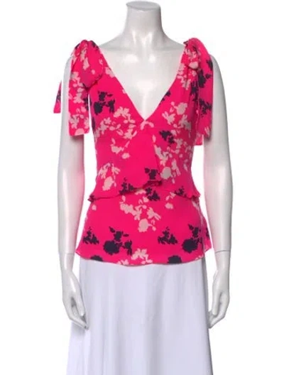 Pre-owned Tanya Taylor Silk Floral Print Blouse In Pink