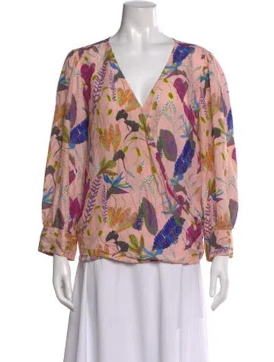 Pre-owned Tanya Taylor Silk Floral Print Blouse In Pink