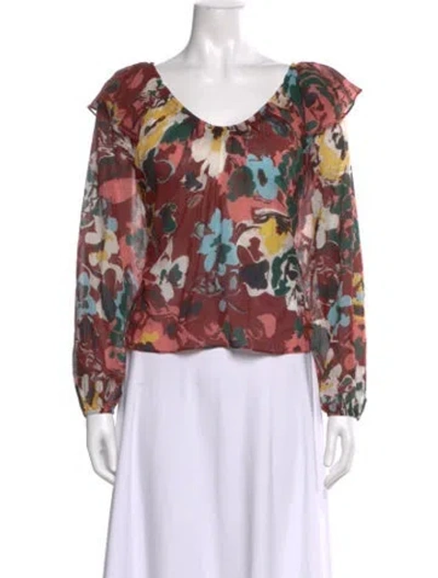 Pre-owned Tanya Taylor Silk Floral Print Blouse In Pink