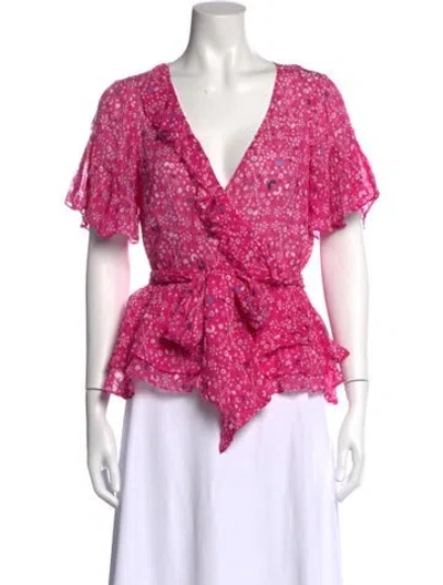 Pre-owned Tanya Taylor Silk Floral Print Blouse In Pink