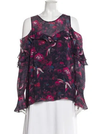 Pre-owned Tanya Taylor Silk Floral Print Blouse In Purple