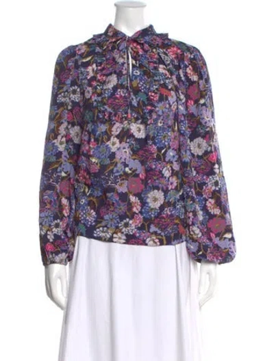 Pre-owned Tanya Taylor Silk Floral Print Blouse In Purple