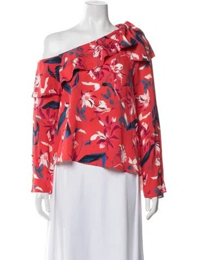 Pre-owned Tanya Taylor Silk Floral Print Blouse In Red