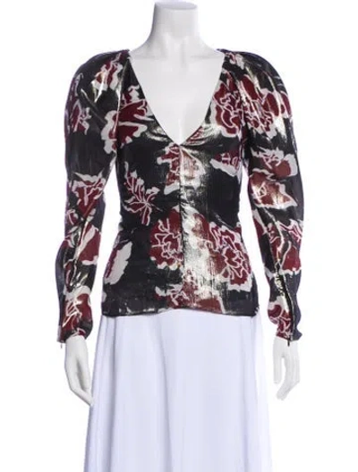 Pre-owned Tanya Taylor Silk Floral Print Blouse In White