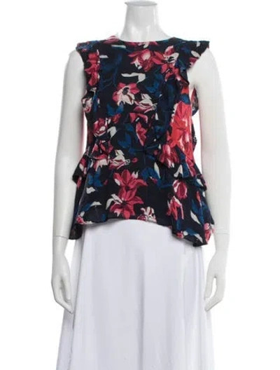 Pre-owned Tanya Taylor Silk Floral Print Blouse In White