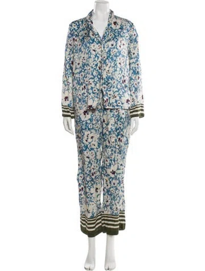 Pre-owned Tanya Taylor Silk Floral Print Pant Set In Blue