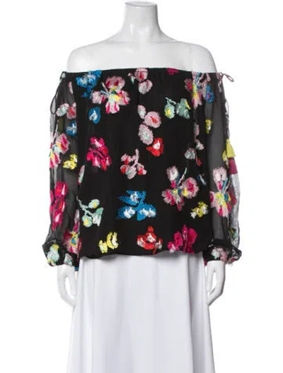 Pre-owned Tanya Taylor Silk Floral Print Top In Black