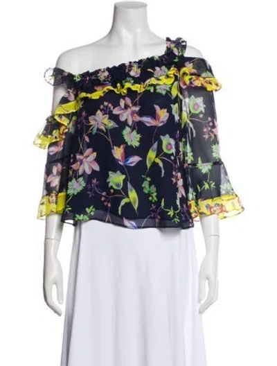Pre-owned Tanya Taylor Silk Floral Print Top In Blue