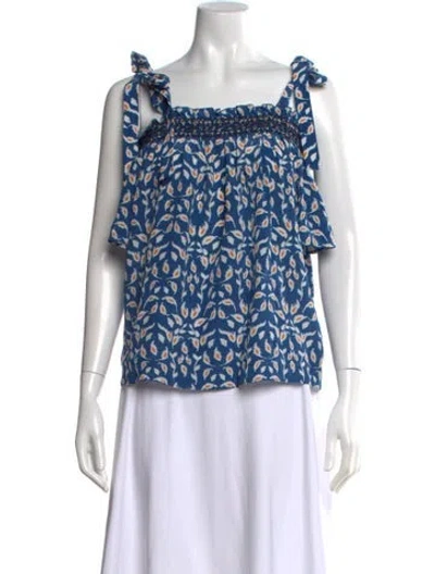 Pre-owned Tanya Taylor Silk Floral Print Top In Blue