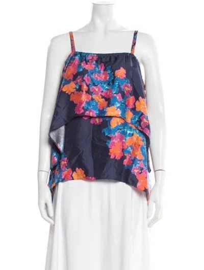 Pre-owned Tanya Taylor Silk Floral Print Top In Blue