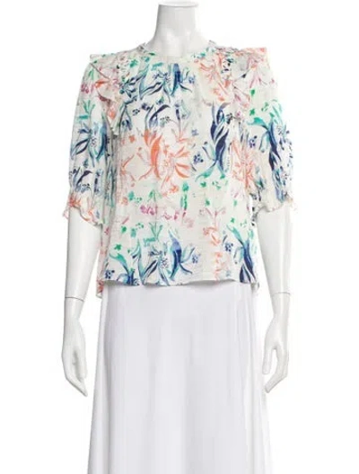 Pre-owned Tanya Taylor Silk Floral Print Top In Neutral