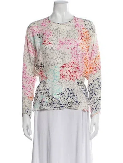 Pre-owned Tanya Taylor Silk Floral Print Top In White